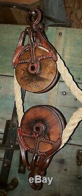 Matching Pair of Nice! Antique Hudson Barn Pulleys Rustic Farm Primitive