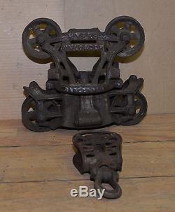 Meyers unloader barn hay trolley carrier pulley cast iron steam punk collectible