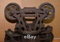 Meyers unloader barn hay trolley carrier pulley cast iron steam punk collectible