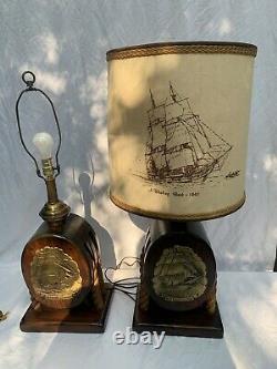 Mid Century Nautical Lamps 1950 s USS Constitution Ship Wood Block & Tackle
