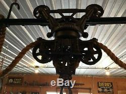 Myers antique barn hay trolley with track & rope / antique rustic light fixture