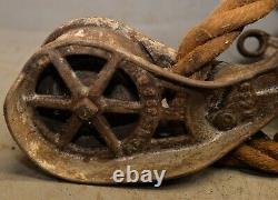 Myers double roller hay carrier trolley two pulley farm drop light antique tool