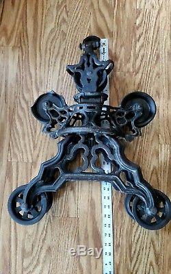Myers hay trolley antique cast iron primitive barn farm pulley tool vintage