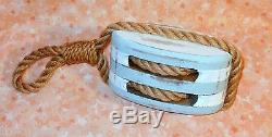 NEWLarge Wood & Rope Block & Tackle Decor Pulley Nautical Sea Shore Cottage