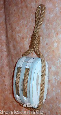 NEWLarge Wood & Rope Block & Tackle Decor Pulley Nautical Sea Shore Cottage