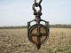 NICE VNTAGE CAST IRON & WOOD DROP PULLEY FOR BARN HAY TROLLEY CARRIER
