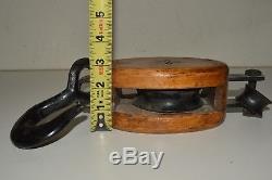 NICE Vintage Wooden Boston & Lockport Block Co Rope Pulley Tackle with Hook Rare