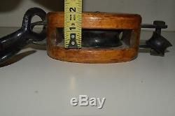 NICE Vintage Wooden Boston & Lockport Block Co Rope Pulley Tackle with Hook Rare