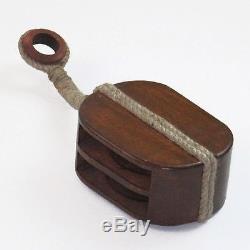 New Wooden Rope Pulley Block & Tackle 8 Two Sheave Nautical Ship's Reproduction