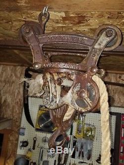ORIGINAL! WORKING Antique Cast Iron Louden Jr. Hay Trolley drop pulley& Track