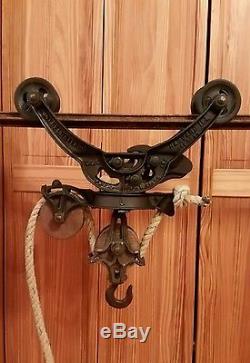Old Antique HH&F Barn Hay Trolley Pulley Carrier Cabin Decor Light Farm Tool