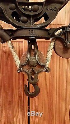 Old Antique HH&F Barn Hay Trolley Pulley Carrier Cabin Decor Light Farm Tool