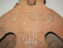 Old Antique Vtg Ca 1900's Cast Iron Young 708 Seattle Pulley Mans Grinning Face
