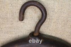Old Large Well fender Pulley 10 1/4 wheel iron vintage 1800's rustic primitive