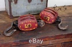 Old Vintage Hay Trolley Barn Pulley Lot of 2 Red Painted Cleveland, OH Nautical