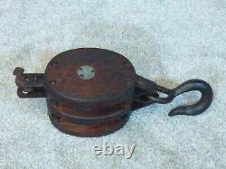 Old Vintage Wood & Iron Double Block & Tackle Farm Pully