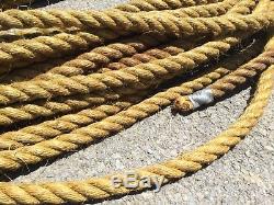 Old Vtg 1 Inch Thick 200 Foot Long Hemp Rope Barn Pulley Primitive Nautical