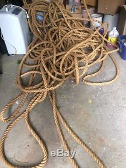 Old Vtg 1 Inch Thick 330+ Foot Long Hemp Rope Barn Pulley Primitive Nautical