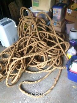 Old Vtg 1 Inch Thick 330+ Foot Long Hemp Rope Barn Pulley Primitive Nautical