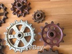 Old Vtg Antique Gear Sprocket Industrial Cast Iron Pulley Wheel Art Lot Of 13