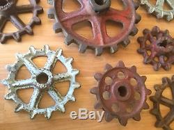Old Vtg Antique Gear Sprocket Industrial Cast Iron Pulley Wheel Art Lot Of 13