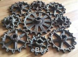 Old Vtg Antique Gear Sprocket Industrial Metal Pulley Wheel Art Rusty Lot Of 9