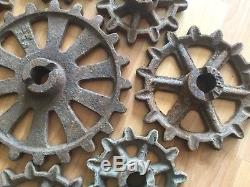 Old Vtg Antique Gear Sprocket Industrial Metal Pulley Wheel Art Rusty Lot Of 9
