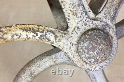 Old Well Fender Pulley 9 LARGE 1880's vintage Cast iron #10 Rustic Barn Silver