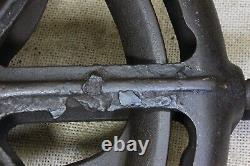 Old Well Pulley Large 10 Wheel Rustic Iron Fender Vintage 1800's Hairline Crack