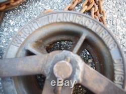 PULLEY ANTIQUE TOOL Vintage 1/2 Ton Wright Mfg Differential Chain Hoist & hook