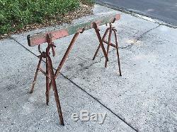 Pair Of Antique Iron Industrial Modular Saw Horses Steam Punk Shabby Chic