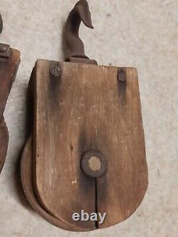 Pair Of Antique Wooden Pulleys