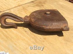 Pair of Antique Metal and Wood Pulleys, Block and Tackle