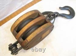 Pr Large Medesco Wooden Snatch Block Double Pulley Farm Tool Nautical Ship Barn