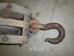 Primitive Large Wood Double Pulley Barn Trolley Very Large 28 inch + Heavy