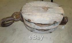 Primitive Large Wood Double Pulley Barn Trolley Very Large 28 inch + Heavy