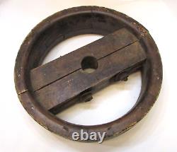 Primitive Old 1900's Reeves Heavy 7 lb Large 4 Wide 14 dia Split Wood Pulley