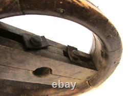Primitive Old 1900's Reeves Heavy 7 lb Large 4 Wide 14 dia Split Wood Pulley