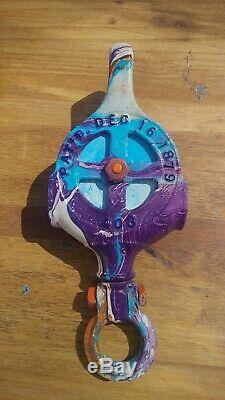 Psychedelic Ney Hay Carrier Trolley Pulley Hydrodip Antique Cast Iron Primitive
