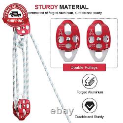 Pulley Block Twin Sheave Block and Tackle 2/5-1/2Inch 100Ft with Braid Rope 30-3