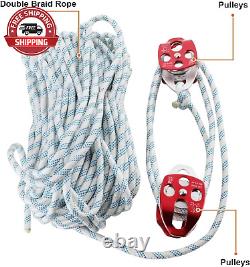 Pulley Block Twin Sheave Block and Tackle 2/5-1/2Inch 200Ft with Braid Rope 30-3