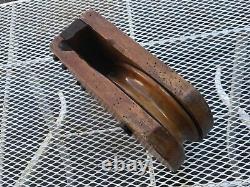 RARE Extra Large Vintage Hudson USA farm Barn Rope WOODEN WHEEL PULLEY
