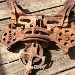 RARE VINTAGE BOOMER HAY TROLLEY OLD FARM TOOL CAST IRON BARN PULLEY ANTIQUE
