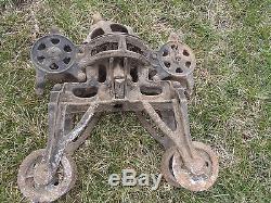 Rare Vintage Boomer Hay Trolley Old Farm Tool Cast Iron Barn Pulley Antique