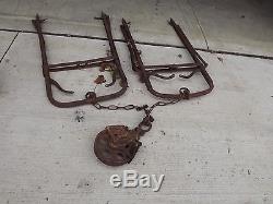 RARE VINTAGE. COMPLETE IRON HAY TROLLEY, elevator 4 point hay fork barn pulley