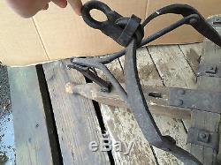 RARE antique VTG Hay Fork Barn Loading Primitive Spike Hook Farm Tool iron oak