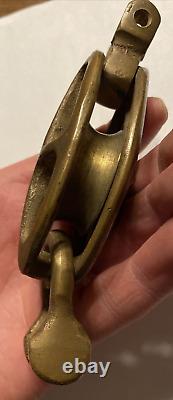 Rare Antique Vintage Brass Nautical Sail Boat Rope Line Pulley Steampunk C24