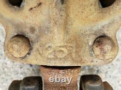 Rare Antique Vintage Cast Iron Barn Pulley Rustic Farm Tool Primitive Trolley