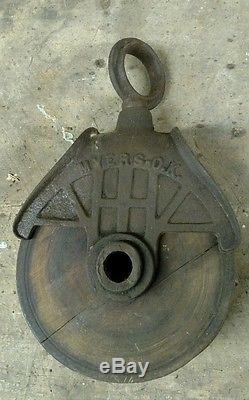 Rare F. E. Myers Cast Iron Sure Grip Wood Beam Hay Trolley WithFree Antique Pulley