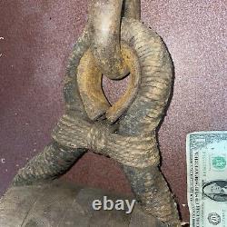 Rare Large B & M RR Wooden and Rope Block and Tackle Pulley